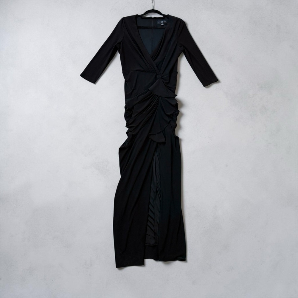 Betsy & Adam Women's Black Ruched Slit 3/4 Sleeve Dress Size 14